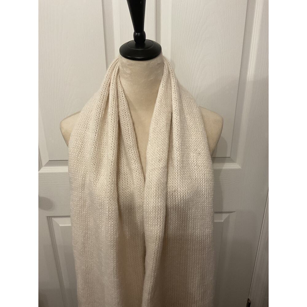 NWT Aerie "Just Chill" Pompom Cream Embroidered Knit Scarf, OS - Picture 6 of 8